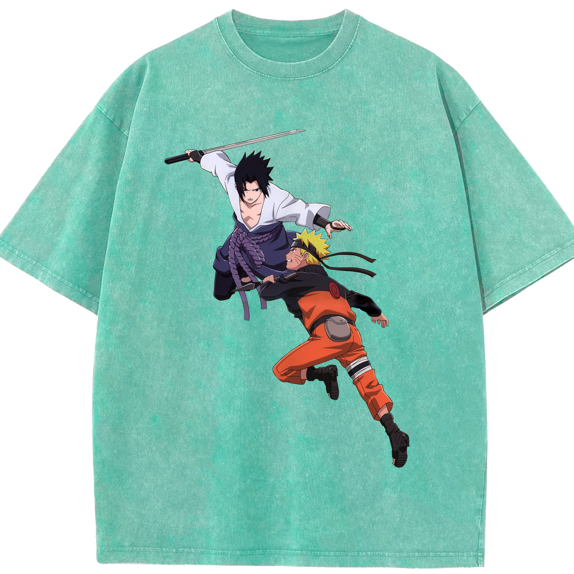 （画像用） NARUTO -ナルト- うちは サスケ Uchiha Sasuke 綿100% ヴィンテージ風 半袖Tシャツ（フロントプリント）
